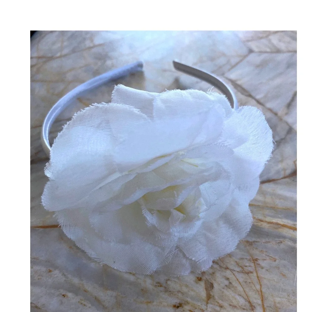 White Satin Floral Headband Large Chiffon Flower Wedding Bridal Hair Accessory